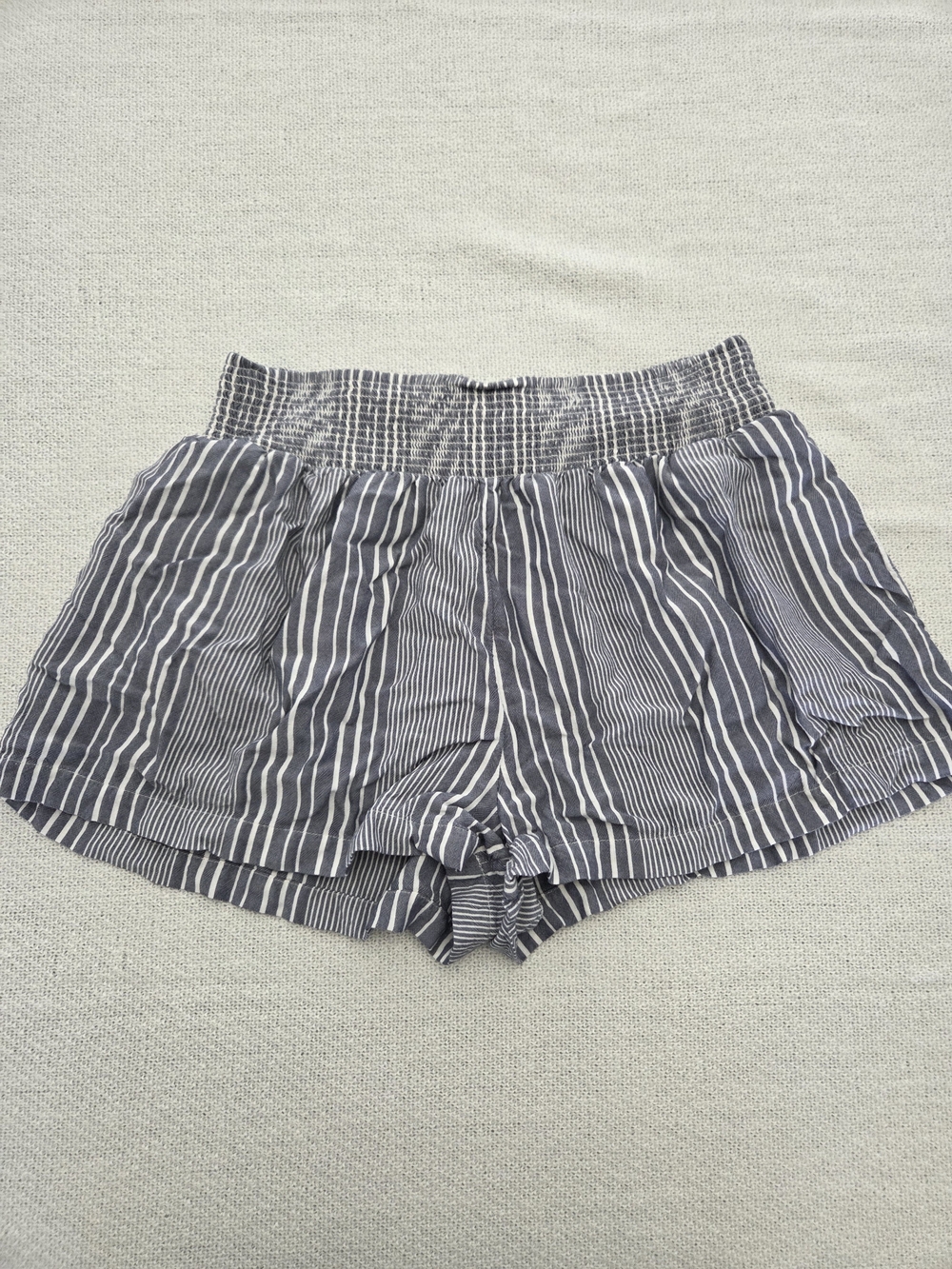 American Eagle Outfitters Navy & White Striped Smocked-Waist Shorts